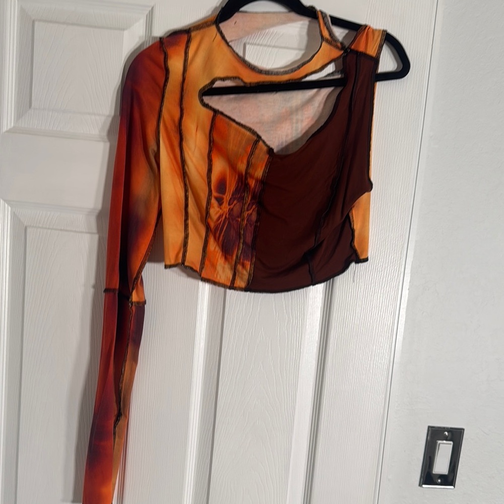 SHEIN Brown and Orange Asymmetrical Crop Top